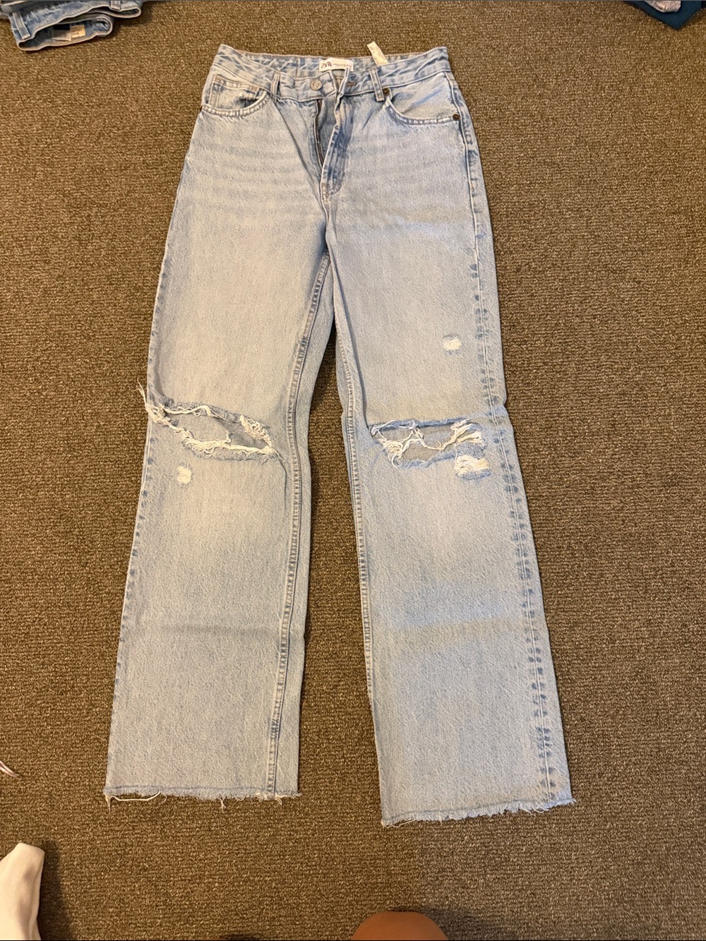 Zara Light Blue Distressed Flare Jeans